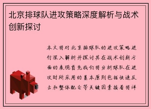 北京排球队进攻策略深度解析与战术创新探讨
